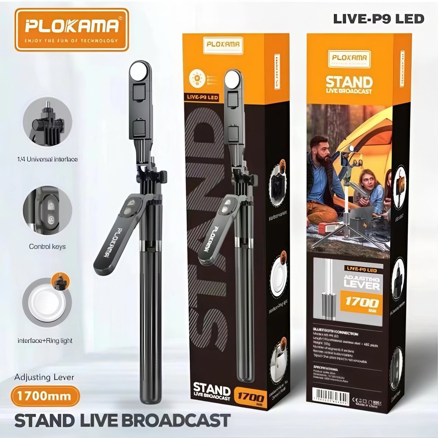 PLOKAMA LIVE-P9 LED STAND LIVE BROADCAST 1700mm best quality 3 IN 1 Tripod Bluetooth Connect