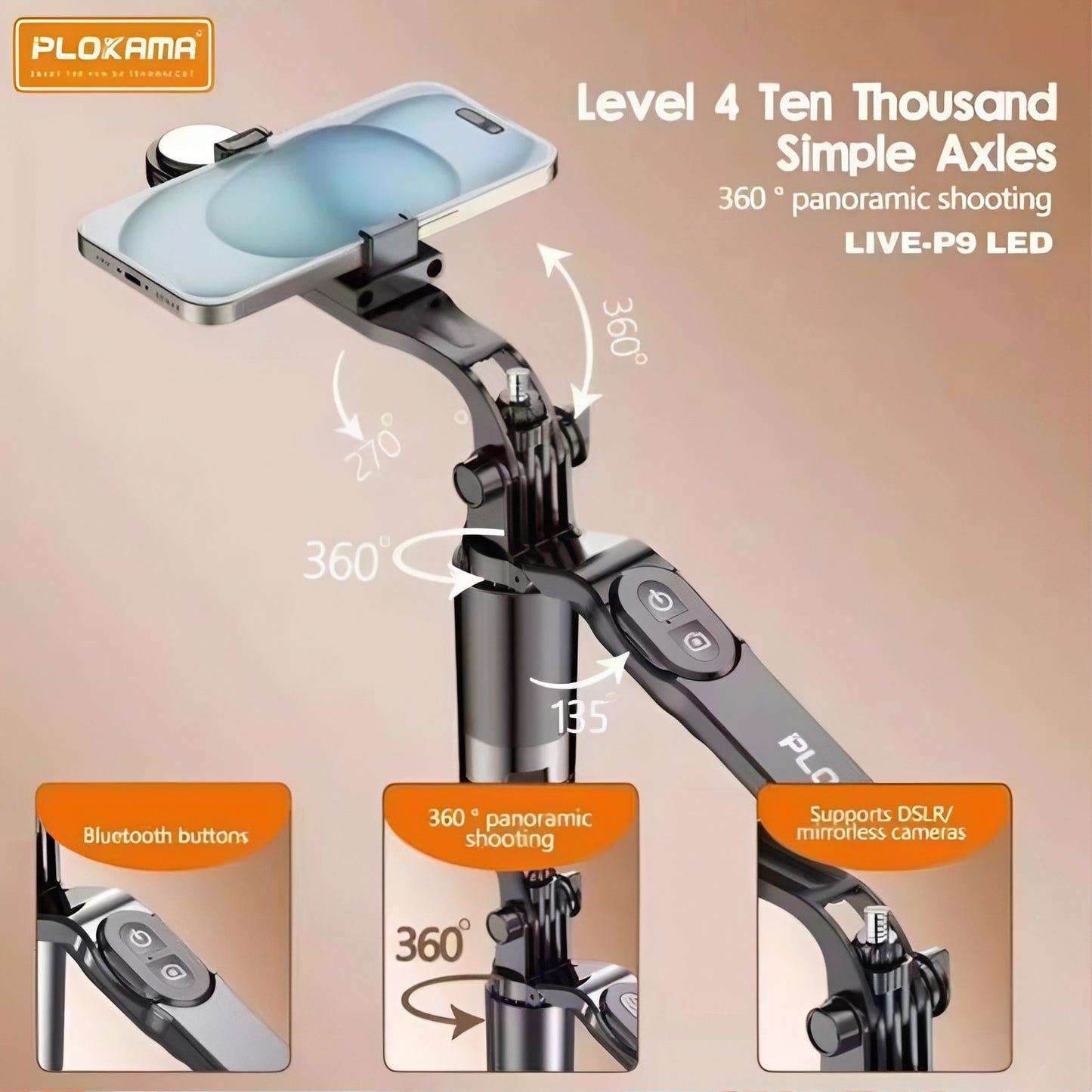 PLOKAMA LIVE-P9 LED STAND LIVE BROADCAST 1700mm best quality 3 IN 1 Tripod Bluetooth Connect