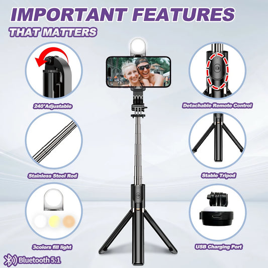 PLOKAMA Live-K8 LED Selfie Stick Live Broadcast Stand With Lightning Remote Control Portable