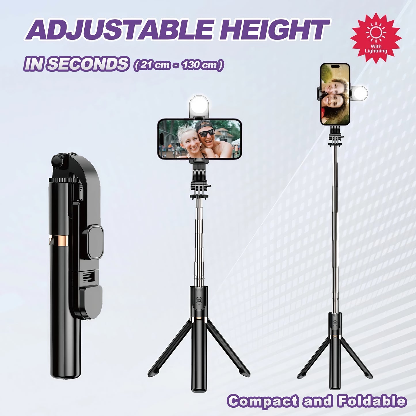 PLOKAMA Live-K8 LED Selfie Stick Live Broadcast Stand With Lightning Remote Control Portable