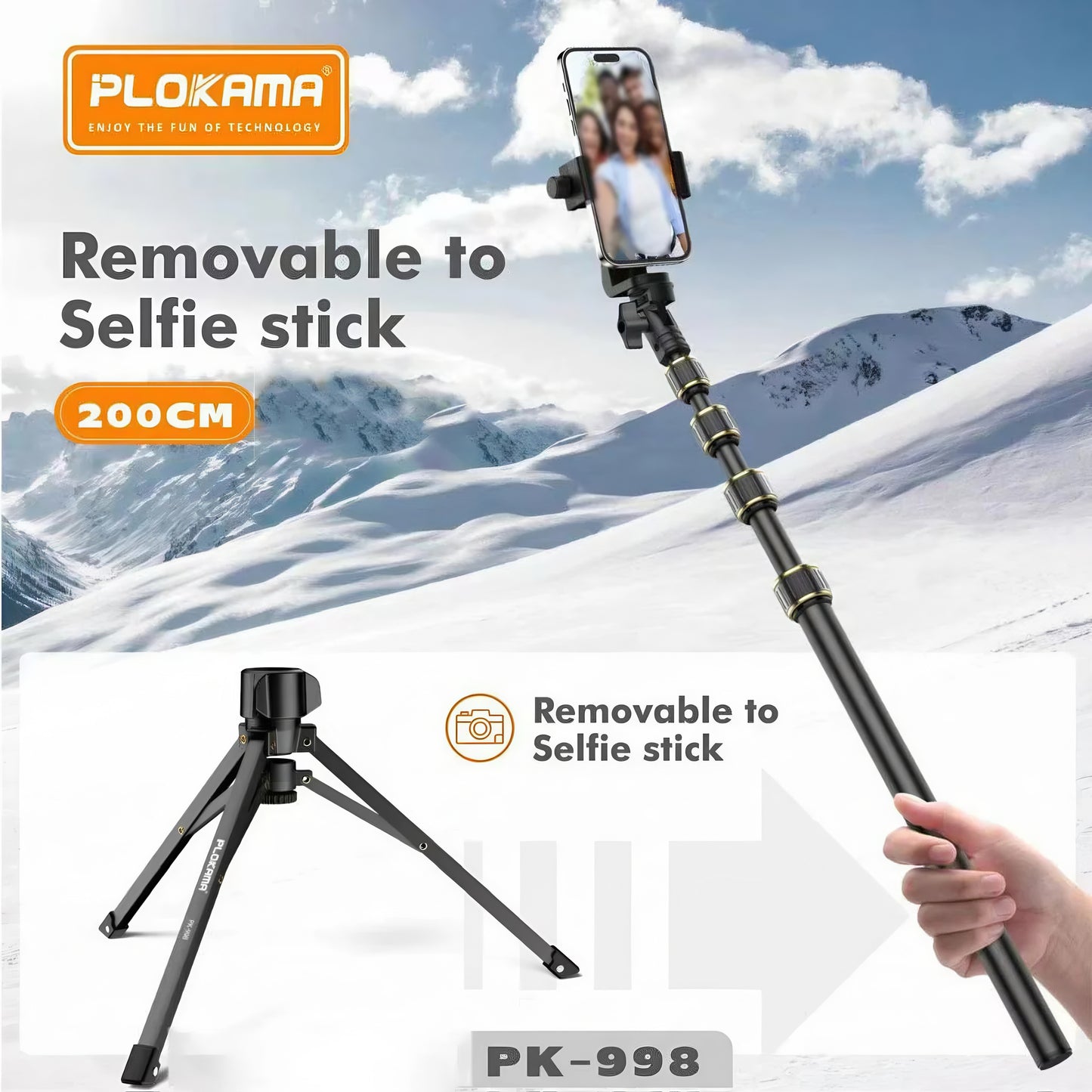 PLOKAMA PK-998 Photograph Tripod Height Adjust Stable and Linshakable Phone 200CM