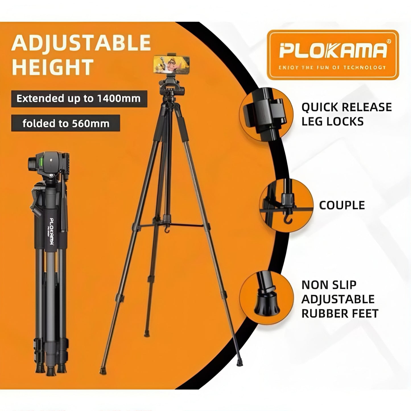 PLOKAMA PK-9950 PRO Professional Tripod 1500mm Convenient DSLR Mobile Universal Use