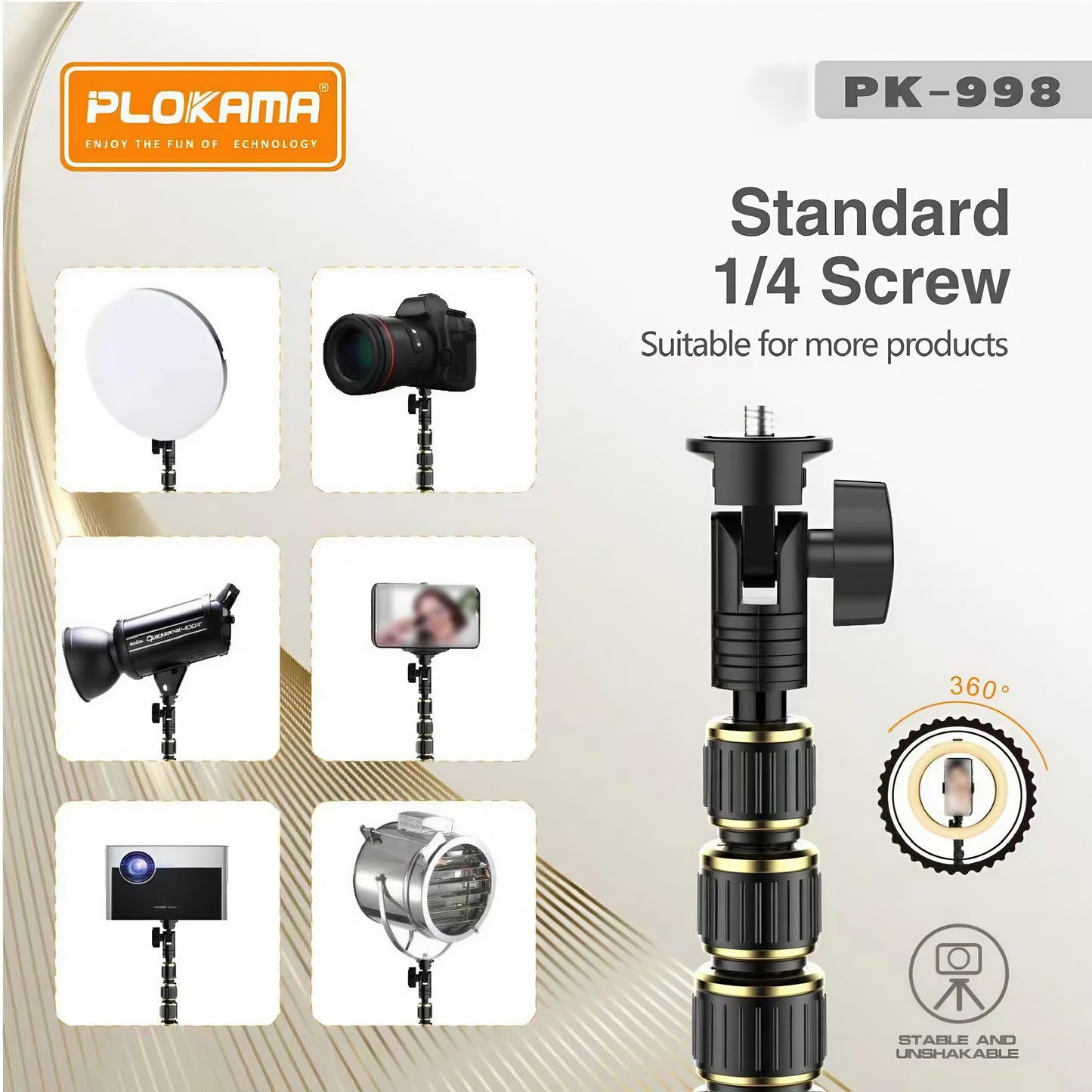 PLOKAMA PK-998 Photograph Tripod Height Adjust Stable and Linshakable Phone 200CM