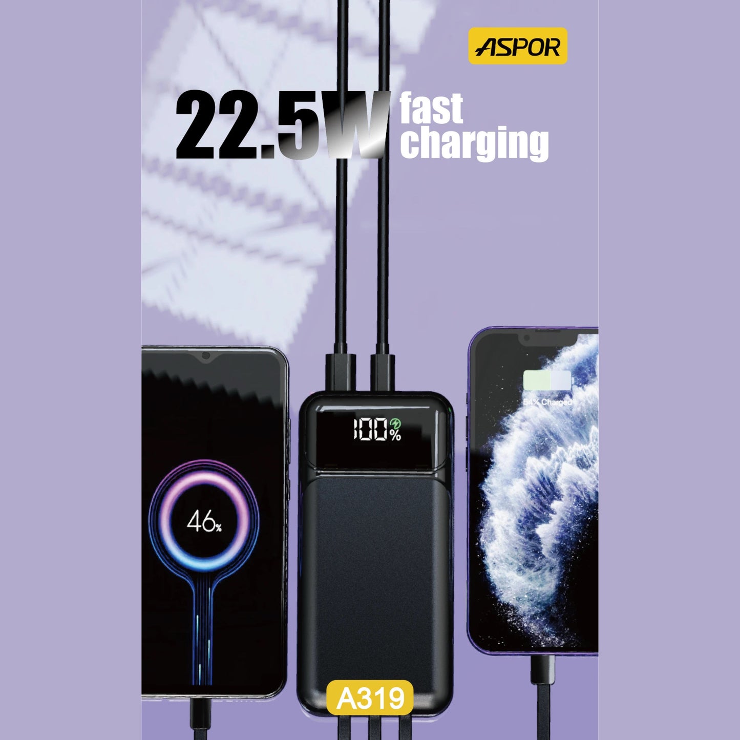 Aspor A319 22.5W 50000mAh Fast Charging Power Bank with 3 Cables