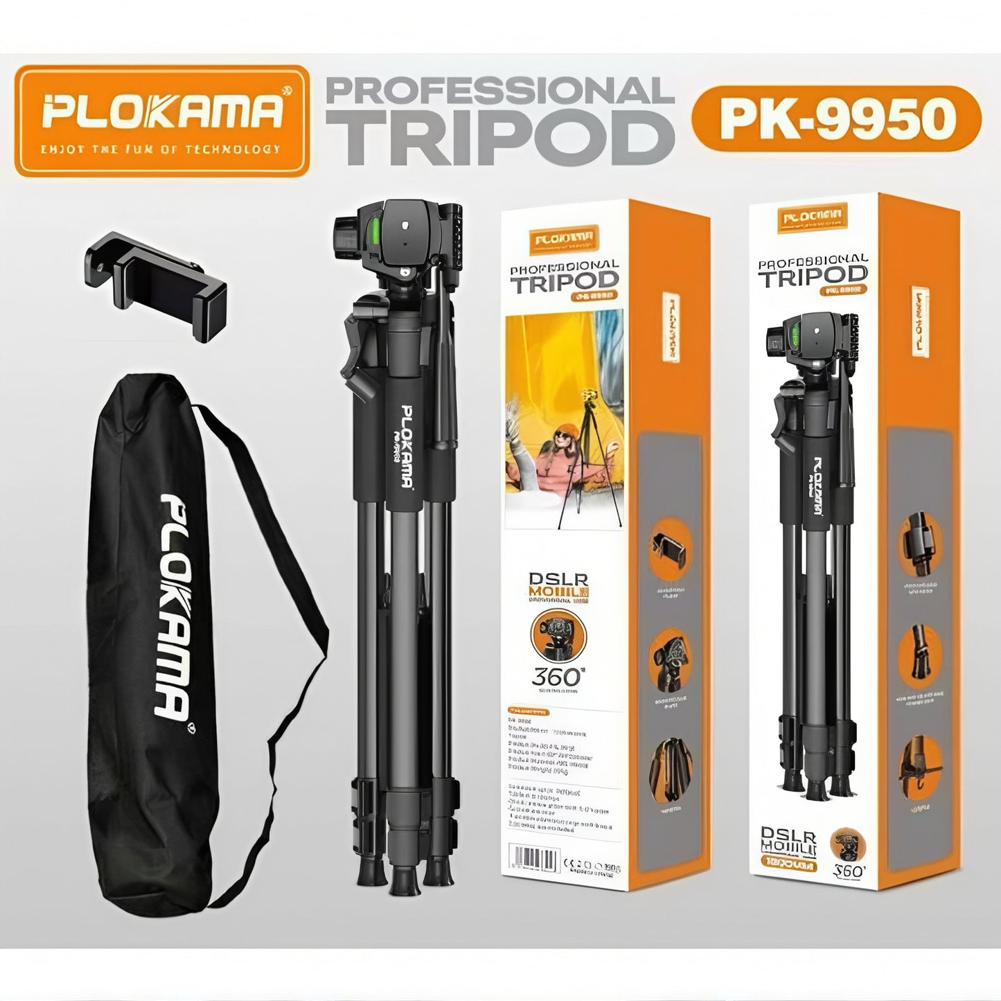 PLOKAMA PK-9950 PRO Professional Tripod 1500mm Convenient DSLR Mobile Universal Use