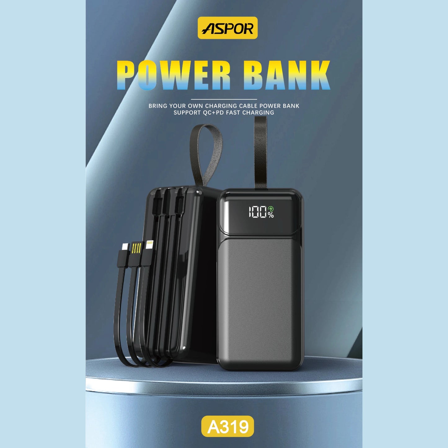 Aspor A319 22.5W 50000mAh Fast Charging Power Bank with 3 Cables