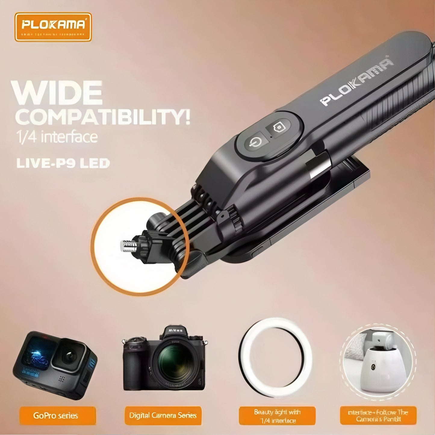 PLOKAMA LIVE-P9 LED STAND LIVE BROADCAST 1700mm best quality 3 IN 1 Tripod Bluetooth Connect