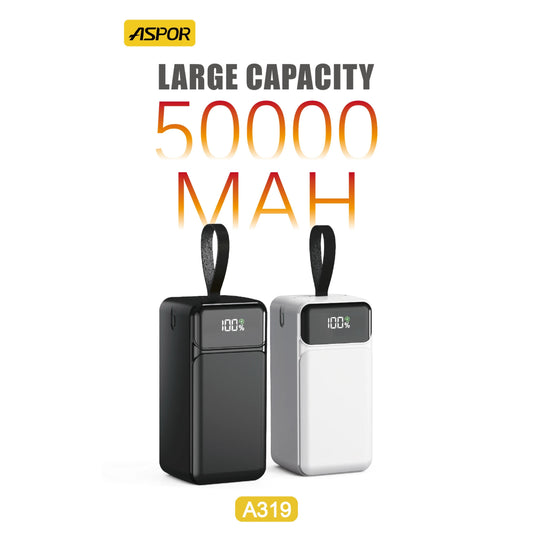 Aspor A319 22.5W 50000mAh Fast Charging Power Bank with 3 Cables