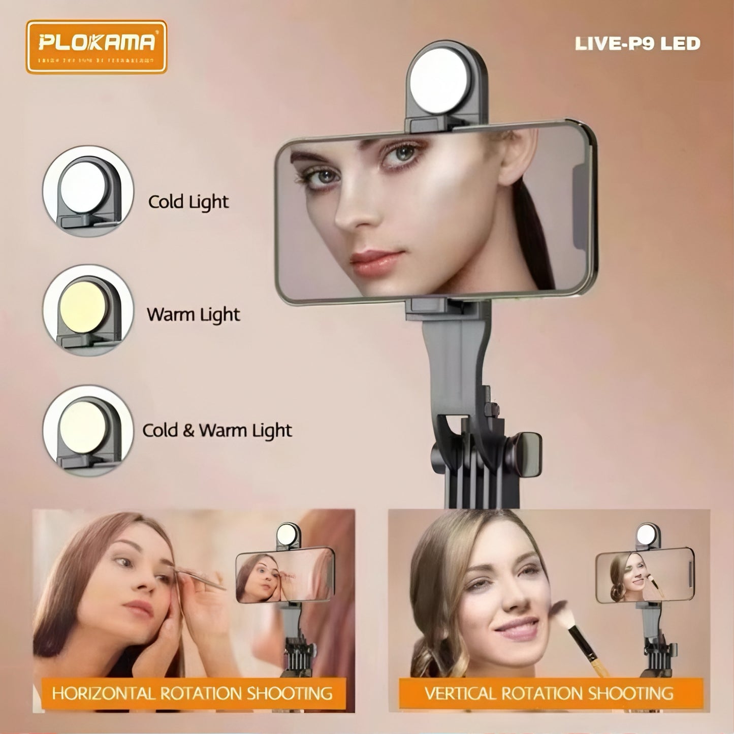 PLOKAMA LIVE-P9 LED STAND LIVE BROADCAST 1700mm best quality 3 IN 1 Tripod Bluetooth Connect