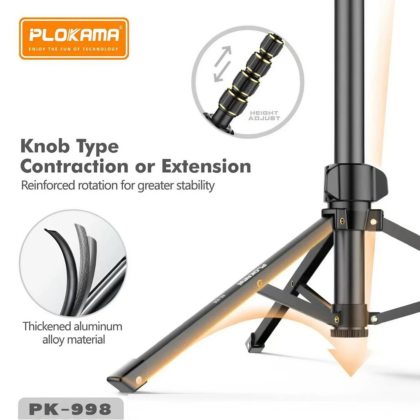 PLOKAMA PK-998 Photograph Tripod Height Adjust Stable and Linshakable Phone 200CM